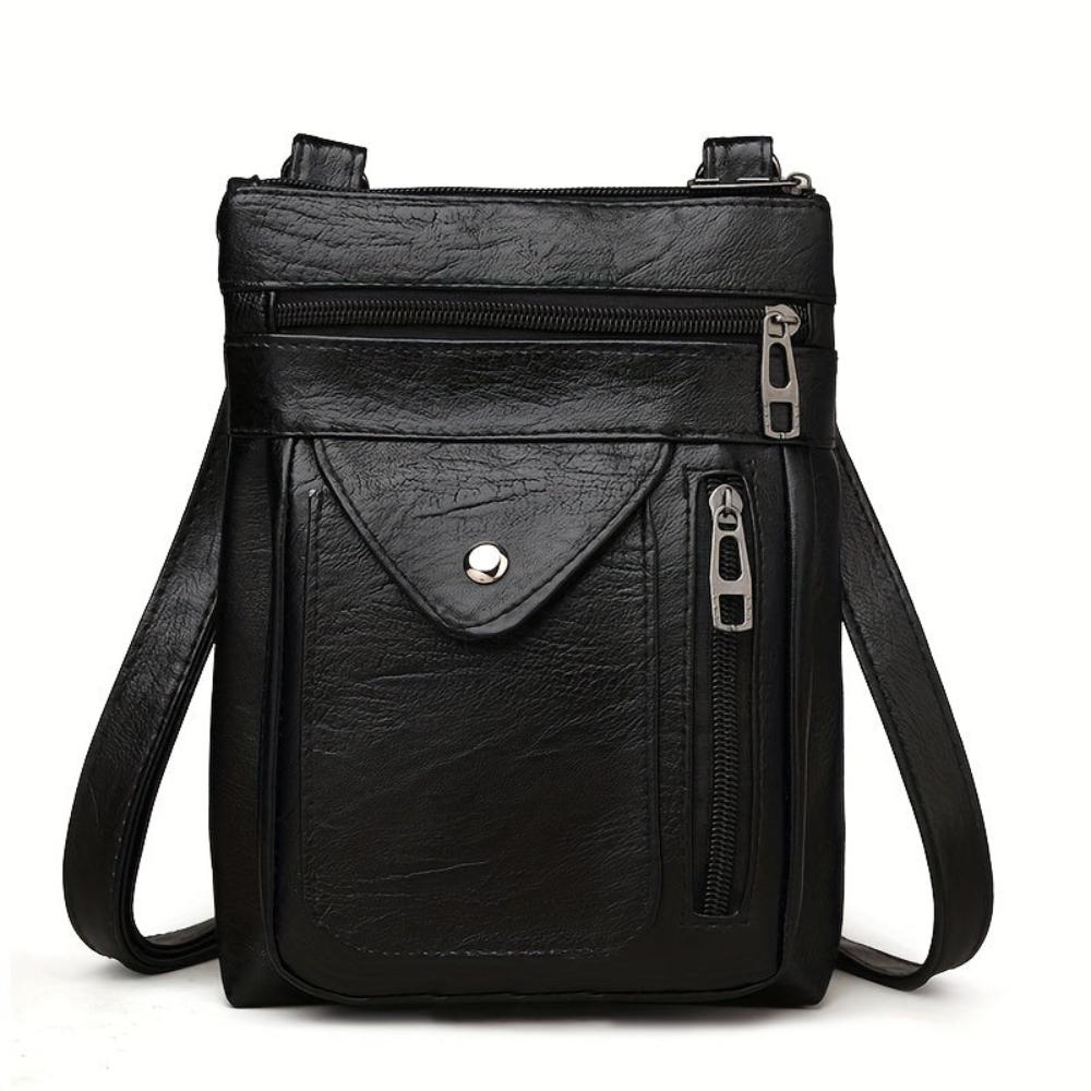 Women's Vintage Look Crossbody Bag – Slim Flap Pocket Shoulder Bag with Zip Compartments