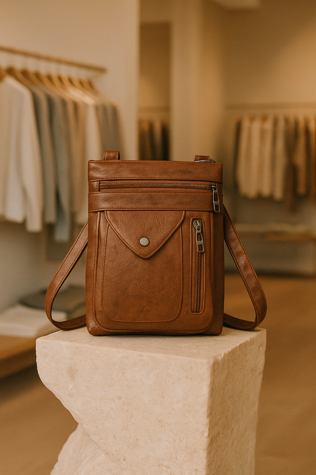 Women's Vintage Look Crossbody Bag – Slim Flap Pocket Shoulder Bag with Zip Compartments