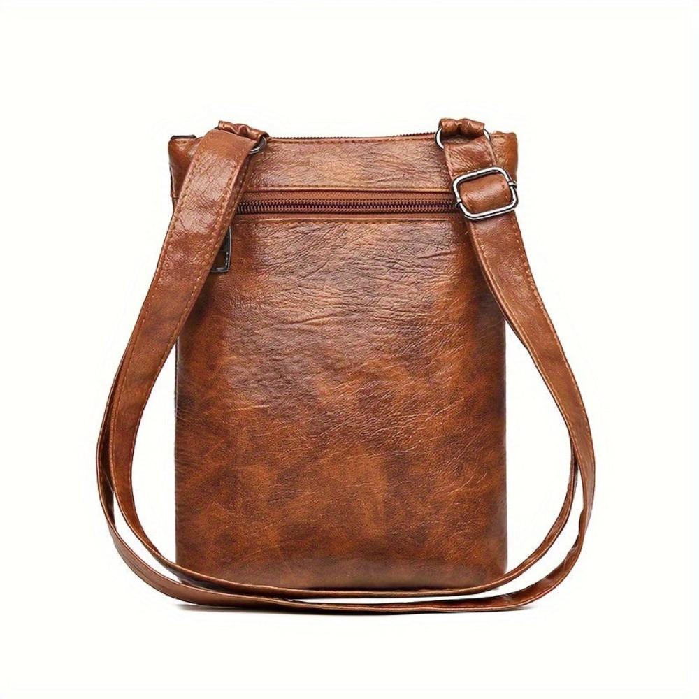 Women's Vintage Look Crossbody Bag – Slim Flap Pocket Shoulder Bag with Zip Compartments