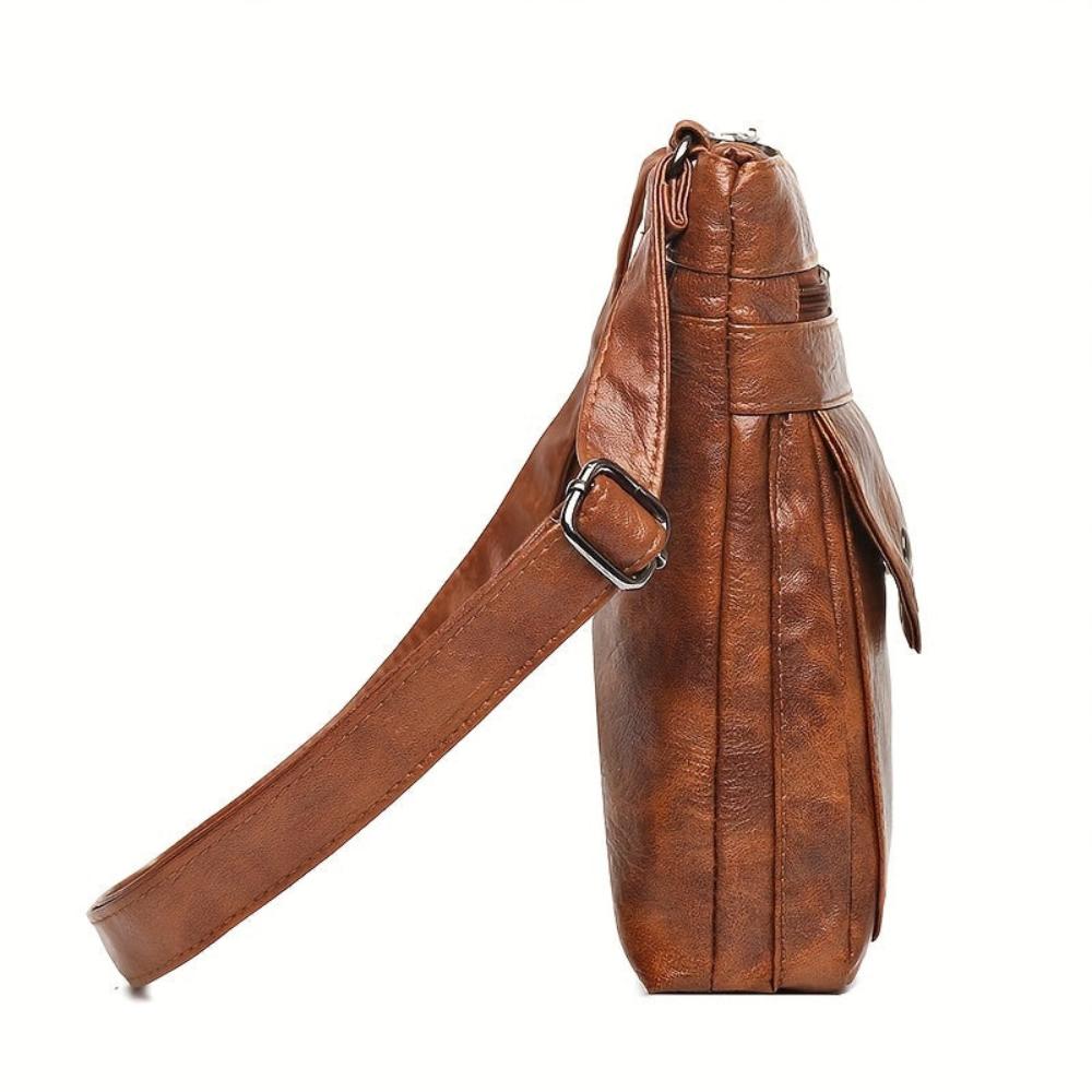 Women's Vintage Look Crossbody Bag – Slim Flap Pocket Shoulder Bag with Zip Compartments