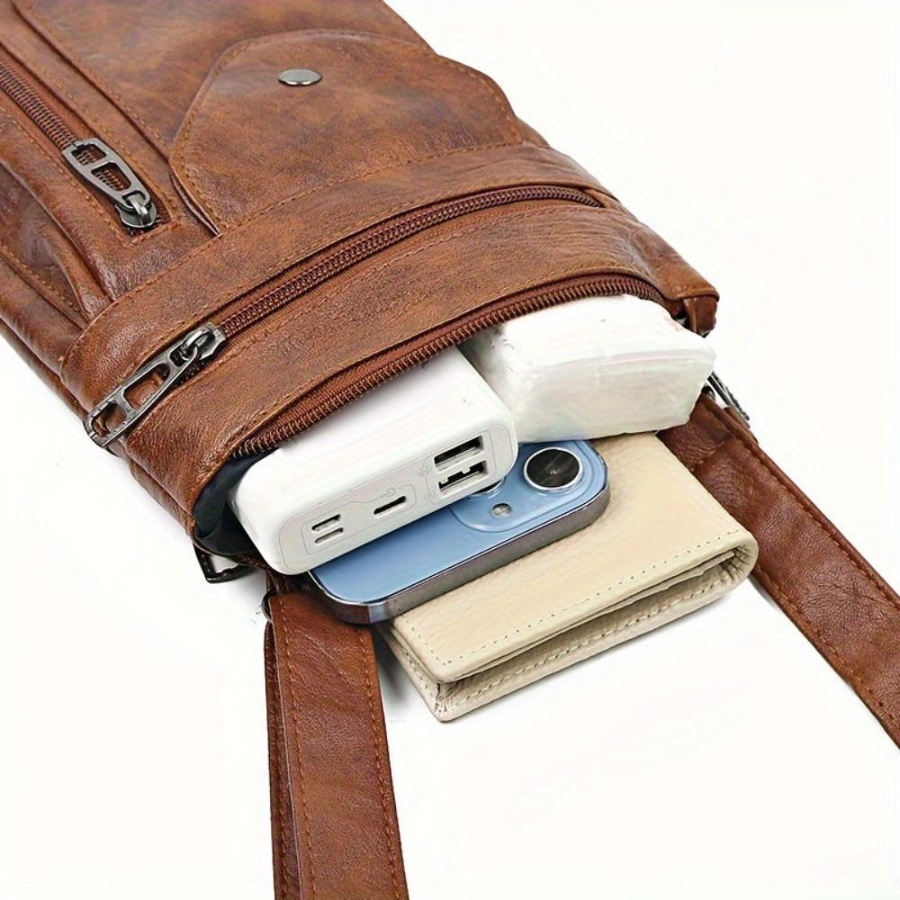 Women's Vintage Look Crossbody Bag – Slim Flap Pocket Shoulder Bag with Zip Compartments