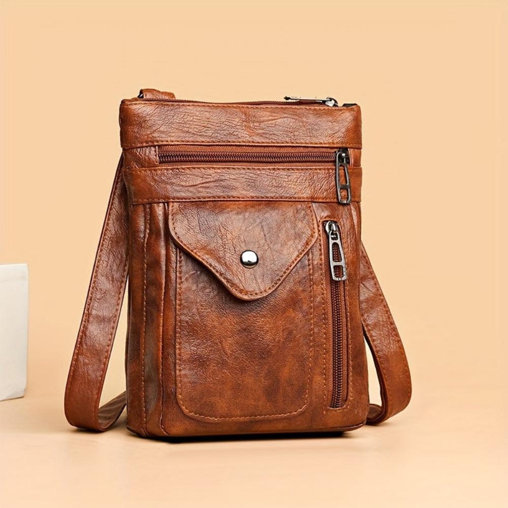 Women's Vintage Look Crossbody Bag – Slim Flap Pocket Shoulder Bag with Zip Compartments