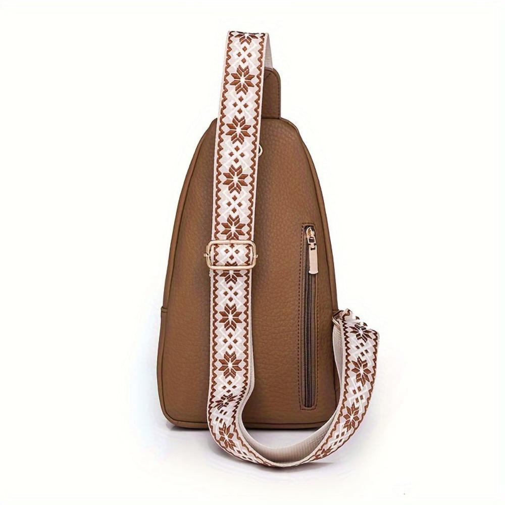 Women's Vintage Look Crossbody Sling Bag – Multi Pocket Chest Bag with Patterned Strap