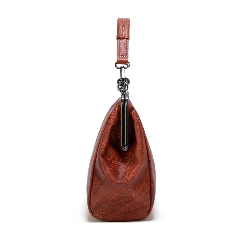 Women's Vintage Look Kiss Lock Handbag – Framed Top Handle Crossbody Bag