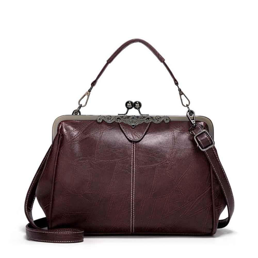 Women's Vintage Look Kiss Lock Handbag – Framed Top Handle Crossbody Bag