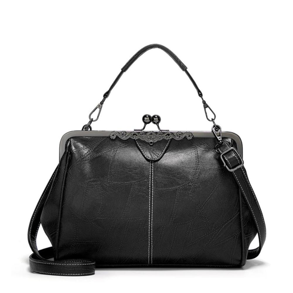 Women's Vintage Look Kiss Lock Handbag – Framed Top Handle Crossbody Bag