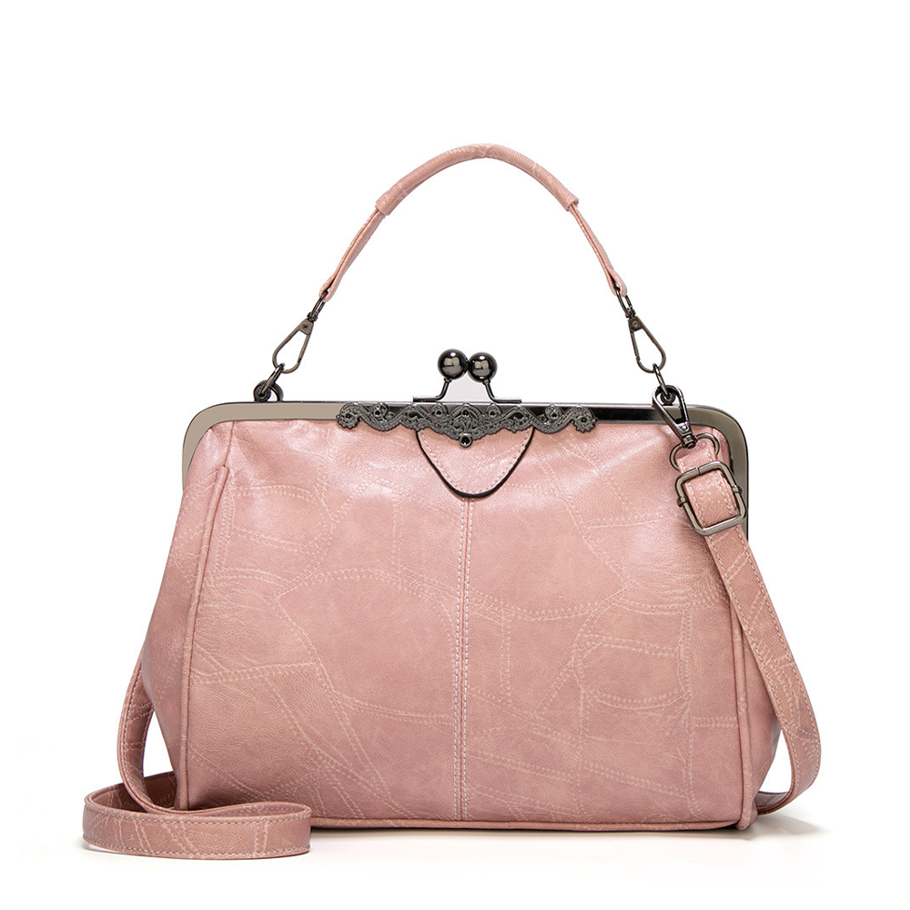 Women's Vintage Look Kiss Lock Handbag – Framed Top Handle Crossbody Bag