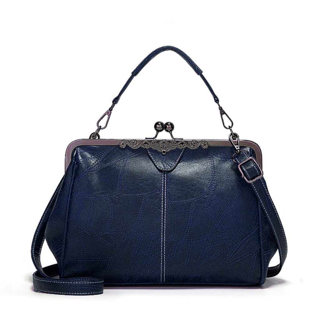 Women's Vintage Look Kiss Lock Handbag – Framed Top Handle Crossbody Bag