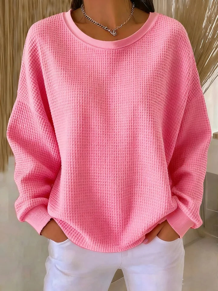 Kacob | Women's Waffle Knit Jumper – Oversized Crew Neck Sweater
