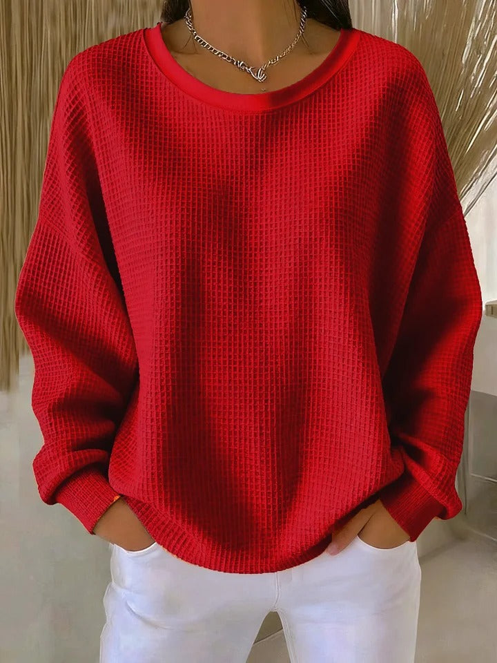 Kacob | Women's Waffle Knit Jumper – Oversized Crew Neck Sweater