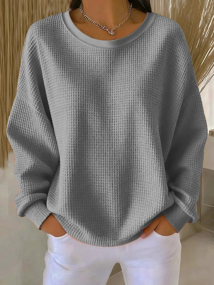 Kacob | Women's Waffle Knit Jumper – Oversized Crew Neck Sweater