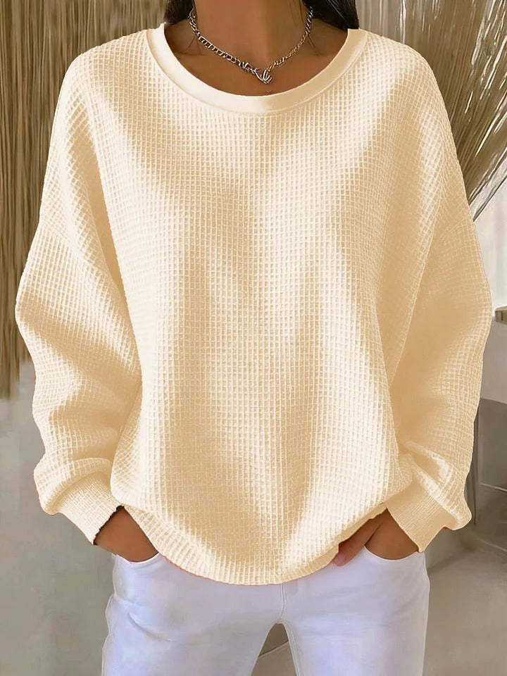 Kacob | Women's Waffle Knit Jumper – Oversized Crew Neck Sweater