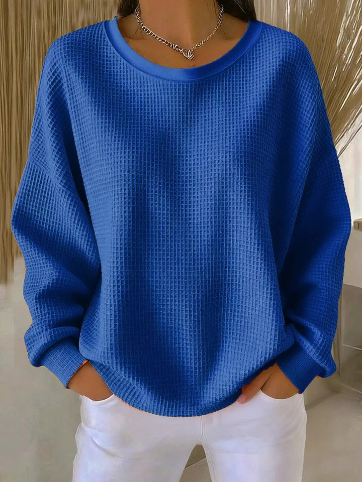 Kacob | Women's Waffle Knit Jumper – Oversized Crew Neck Sweater