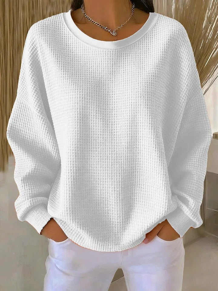 Kacob | Women's Waffle Knit Jumper – Oversized Crew Neck Sweater