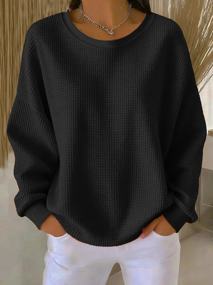 Kacob | Women's Waffle Knit Jumper – Oversized Crew Neck Sweater