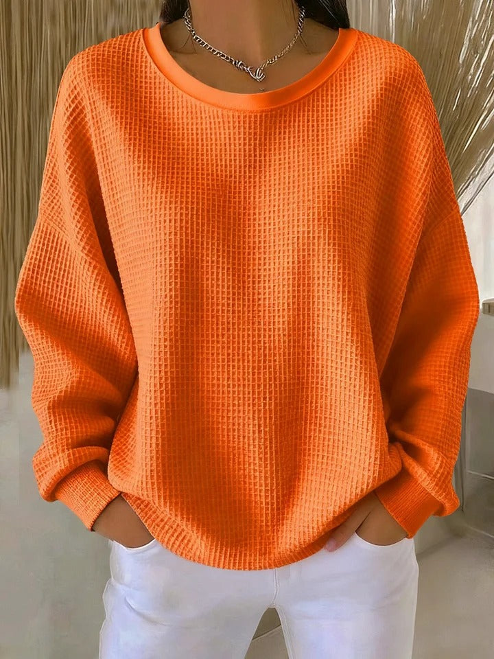 Kacob | Women's Waffle Knit Jumper – Oversized Crew Neck Sweater