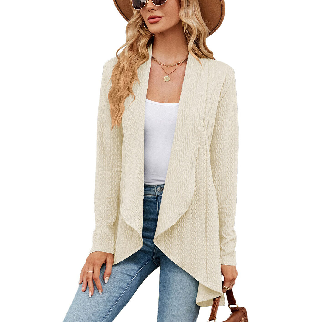 Women's Waterfall Cardigan – Textured Knit Open Front Draped Longline Layer