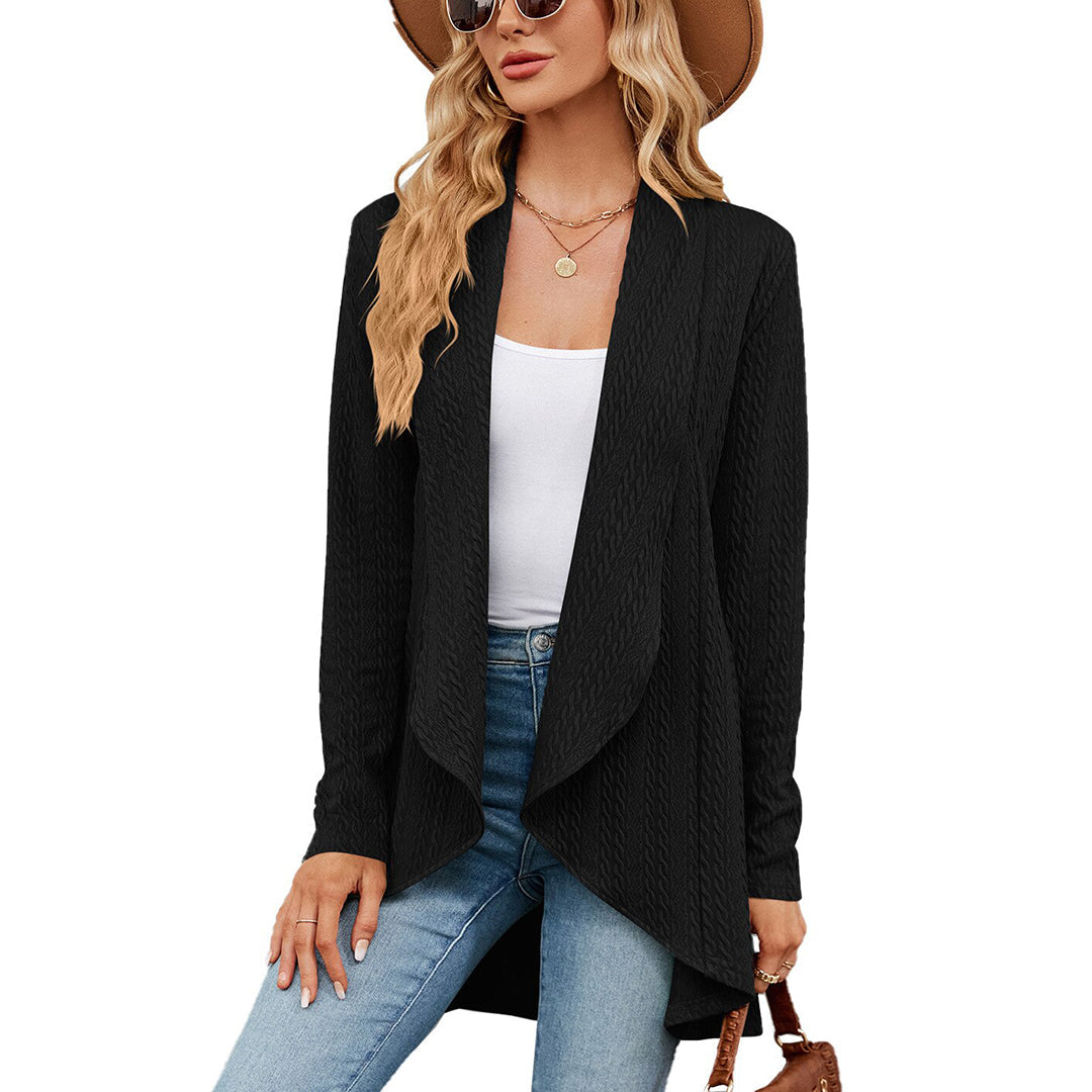 Women's Waterfall Cardigan – Textured Knit Open Front Draped Longline Layer