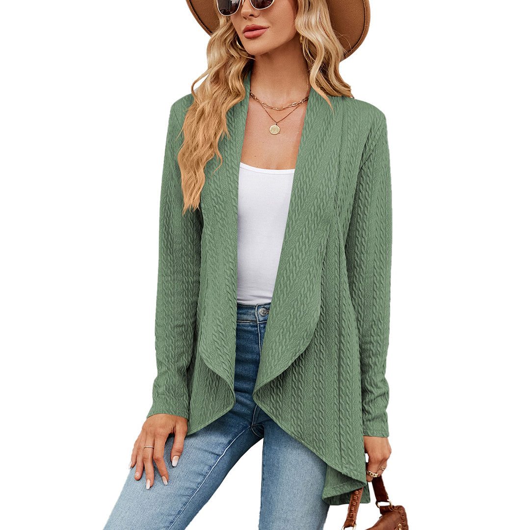 Women's Waterfall Cardigan – Textured Knit Open Front Draped Longline Layer