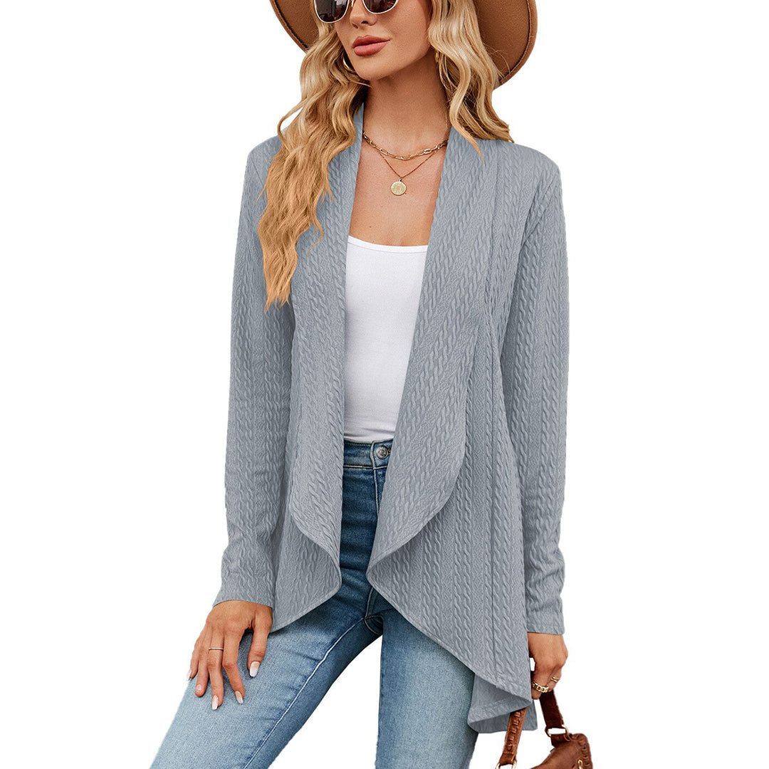 Women's Waterfall Cardigan – Textured Knit Open Front Draped Longline Layer