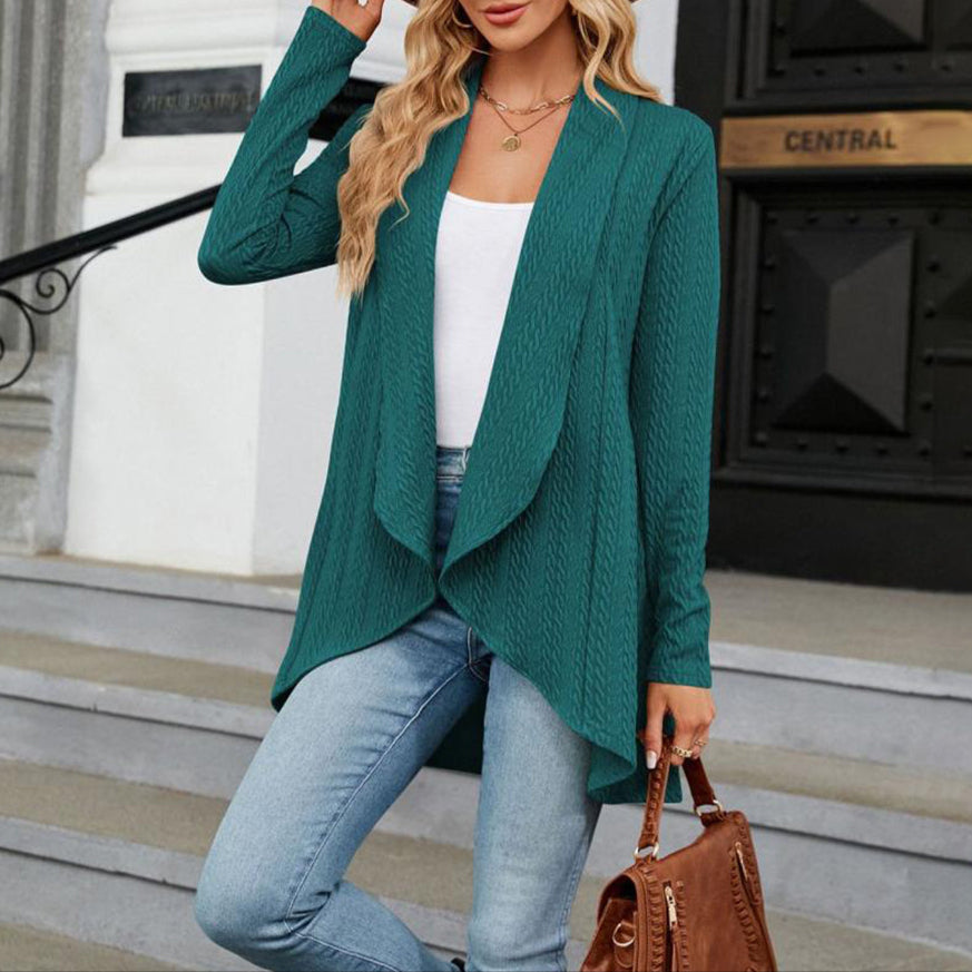 Women's Waterfall Cardigan – Textured Knit Open Front Draped Longline Layer