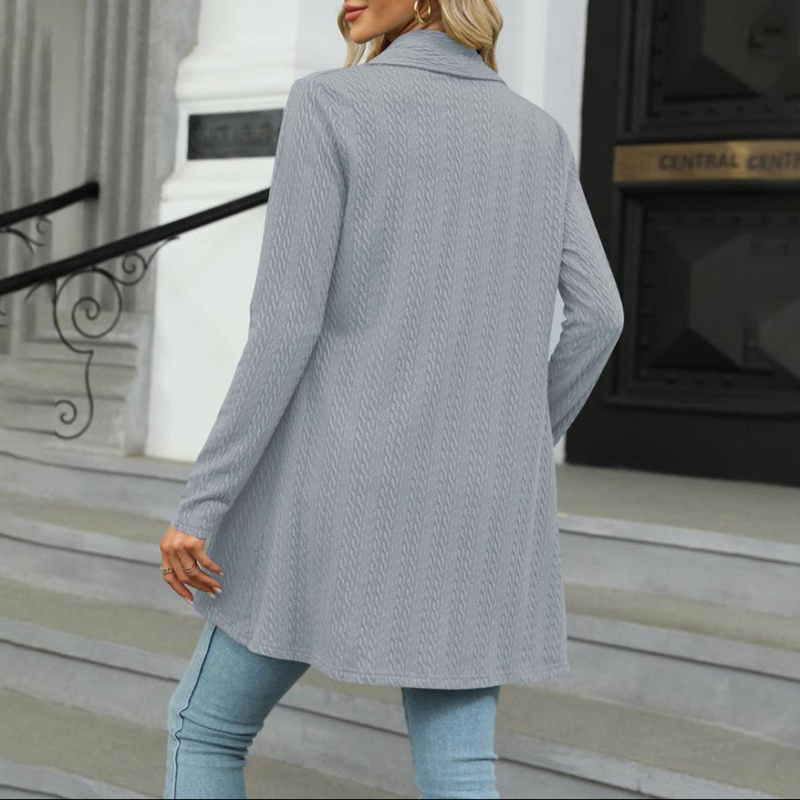 Women's Waterfall Cardigan – Textured Knit Open Front Draped Longline Layer