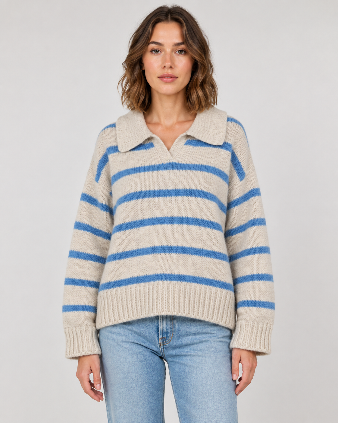 Women's Wide Collar Striped Knit Jumper – Relaxed Fit