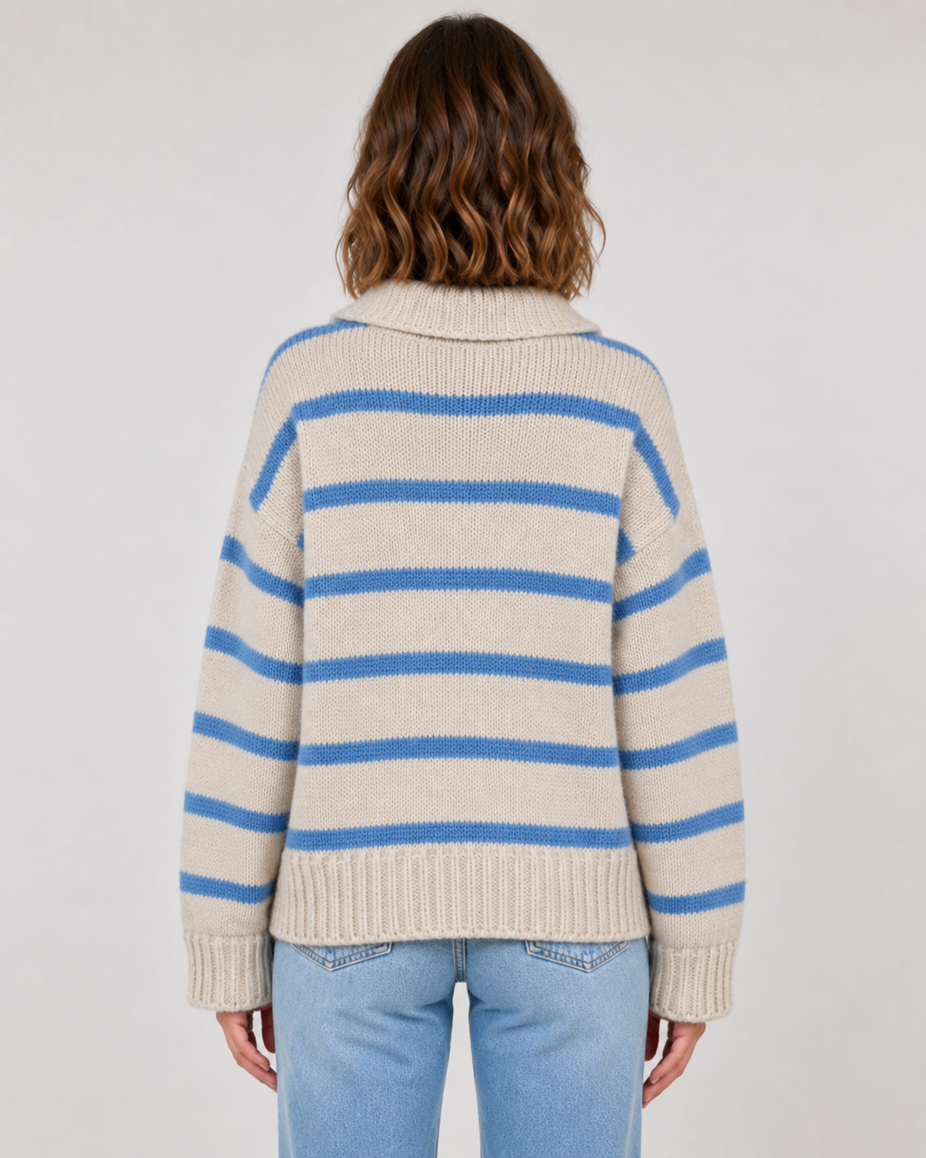 Women's Wide Collar Striped Knit Jumper – Relaxed Fit