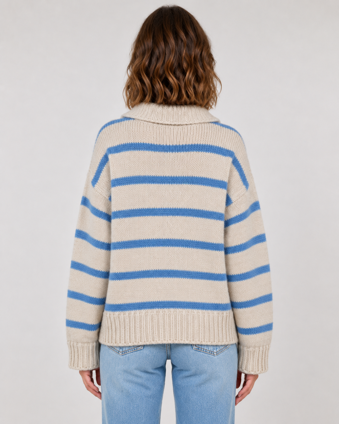 Women's Wide Collar Striped Knit Jumper – Relaxed Fit