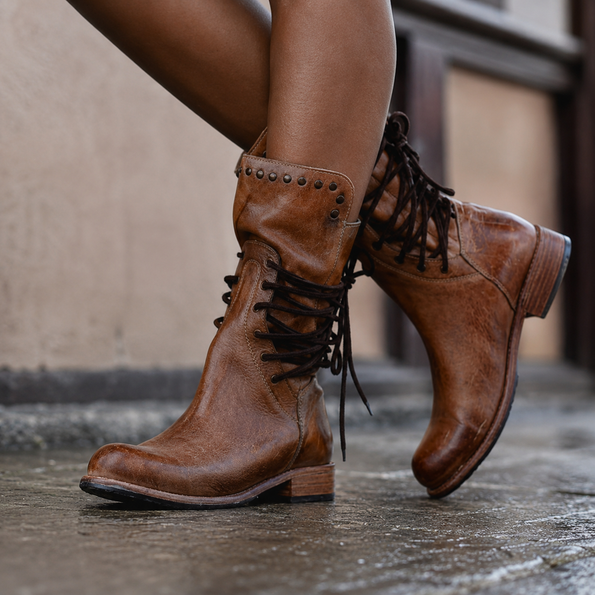 Kacob | Women's Wide Fit Lace Up Boots – Vintage Low Heel Ladies Boots