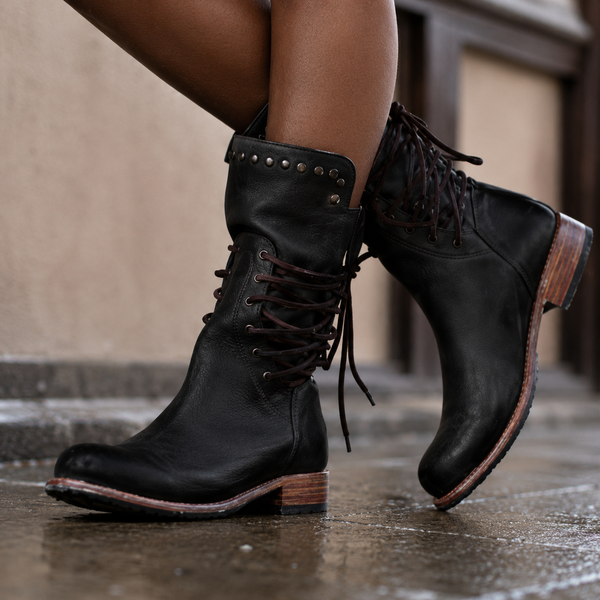 Kacob | Women's Wide Fit Lace Up Boots – Vintage Low Heel Ladies Boots