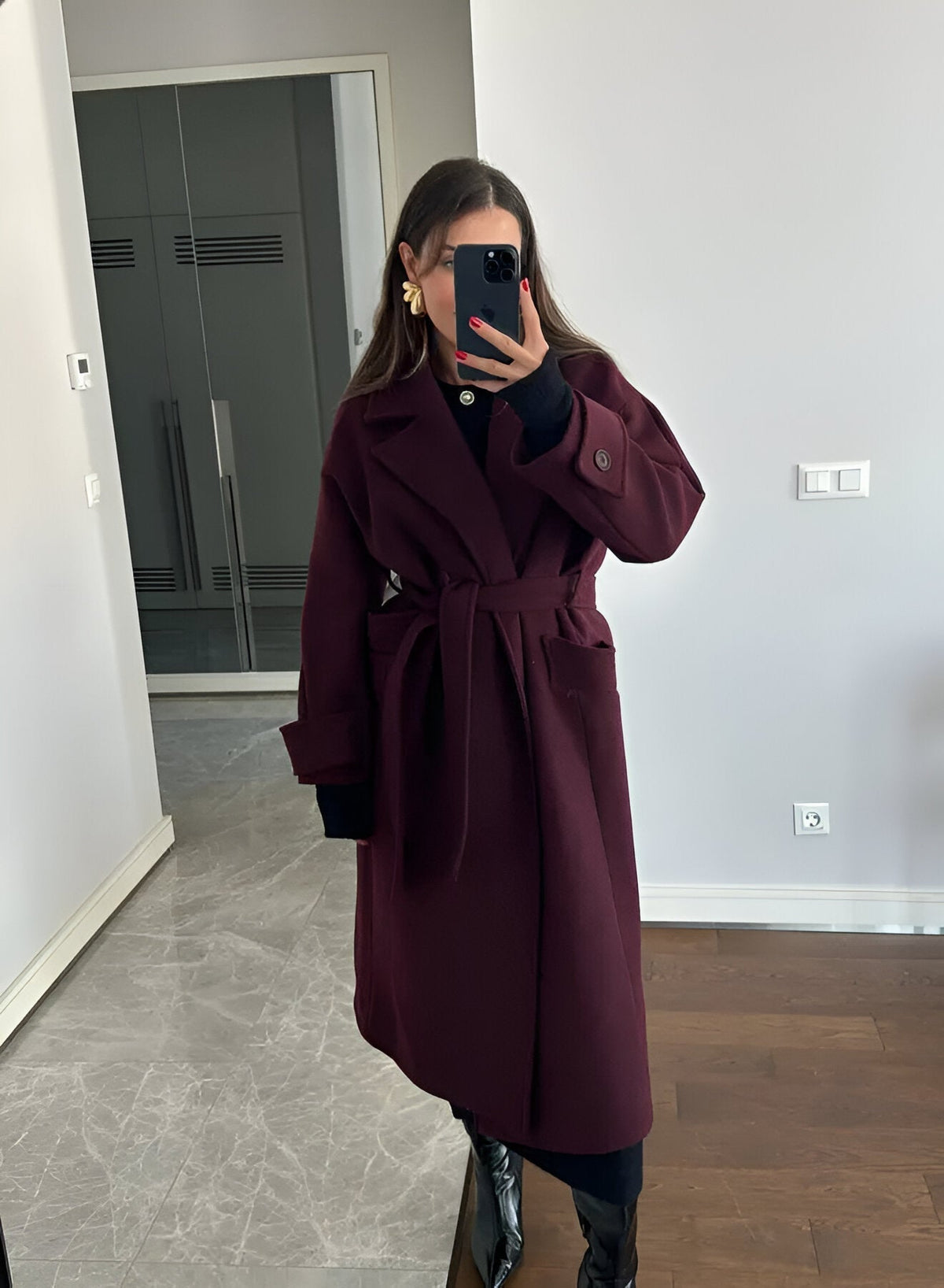 Kacob | Women's Wrap Coat – Belted Long Tailored Winter Coat