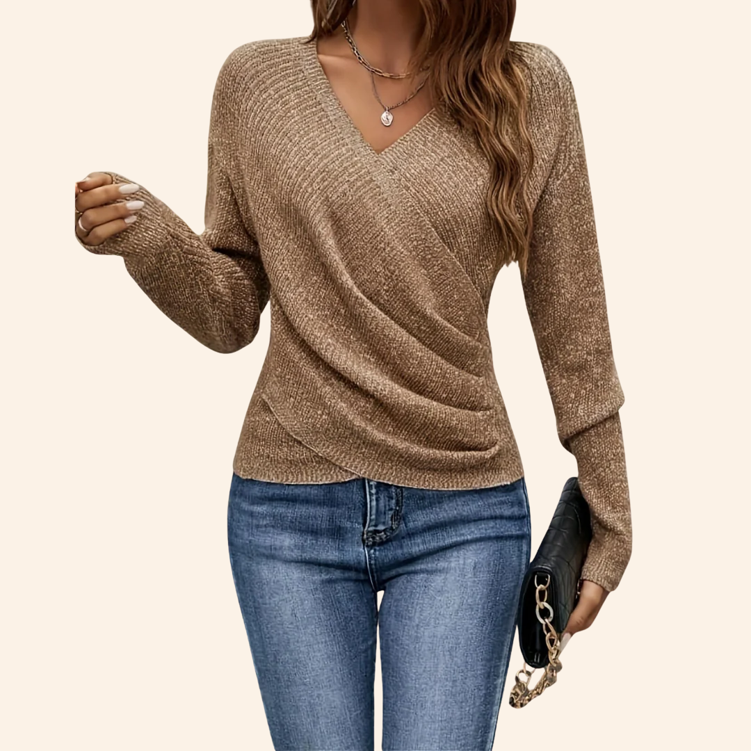 Kacob | Women's Wrap Front Jumper – V-Neck Draped Knit Sweater