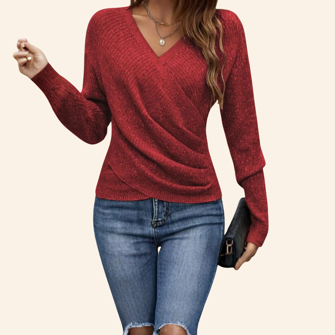 Kacob | Women's Wrap Front Jumper – V-Neck Draped Knit Sweater