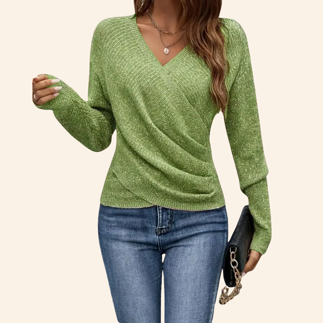 Kacob | Women's Wrap Front Jumper – V-Neck Draped Knit Sweater