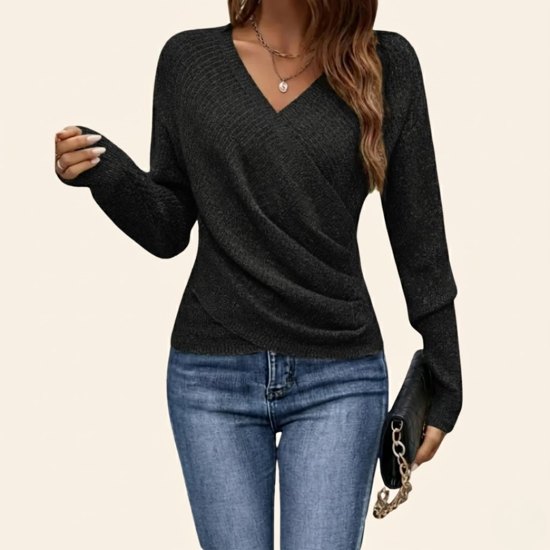 Kacob | Women's Wrap Front Jumper – V-Neck Draped Knit Sweater