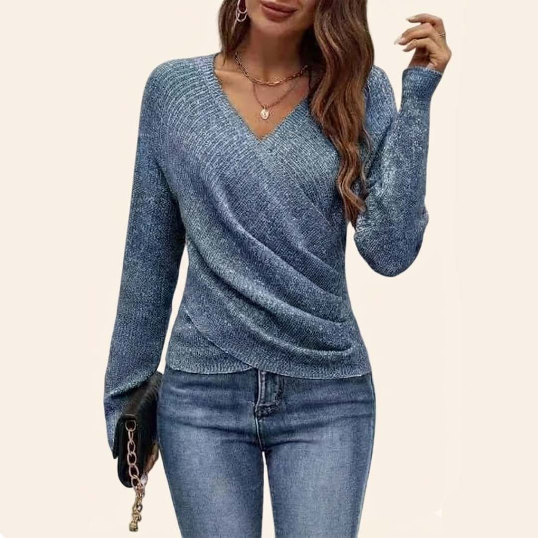 Kacob | Women's Wrap Front Jumper – V-Neck Draped Knit Sweater
