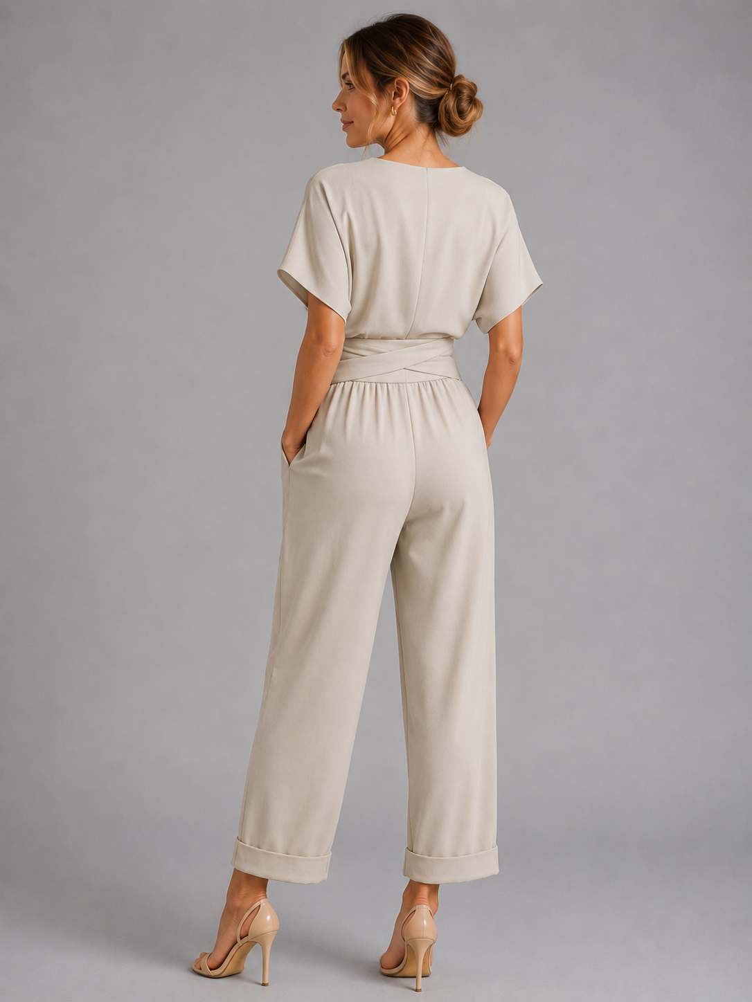 Women's Wrap Front Top & Cropped Wide Leg Trousers Co-Ord Set