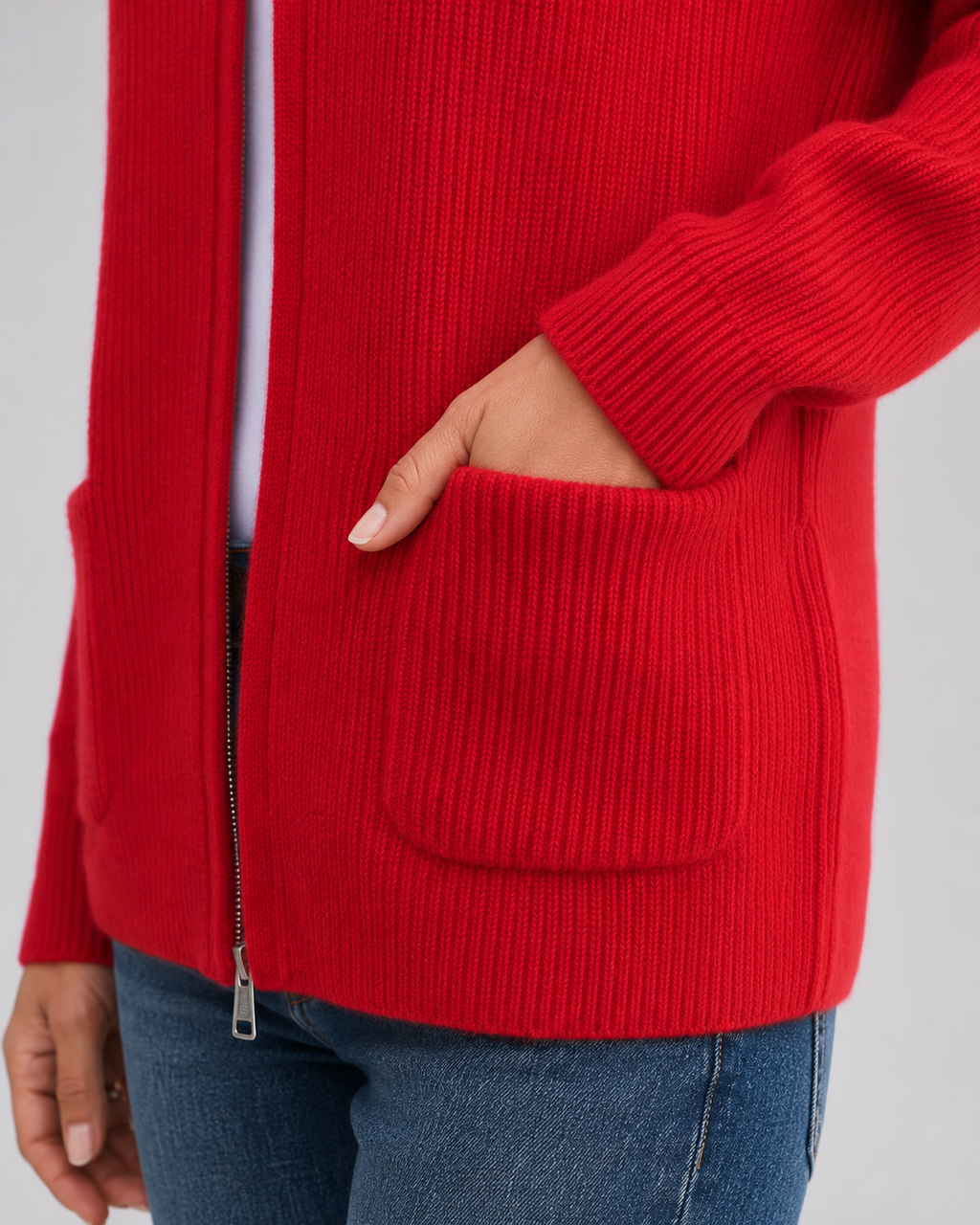 Women's Zip-Through Knit Cardigan with Patch Pockets
