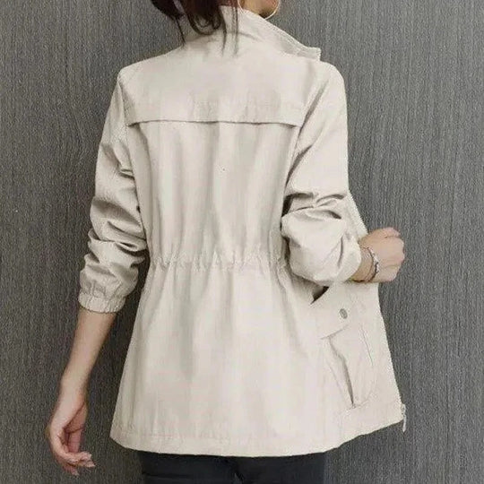 Women's Zip-Up Drawstring Waist Jacket – Stand Collar Utility Trench Jacket