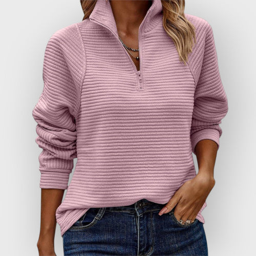 Kacob | Women's Zip V-Neck Knitted Jumper – Smart Casual Ladies Jumper