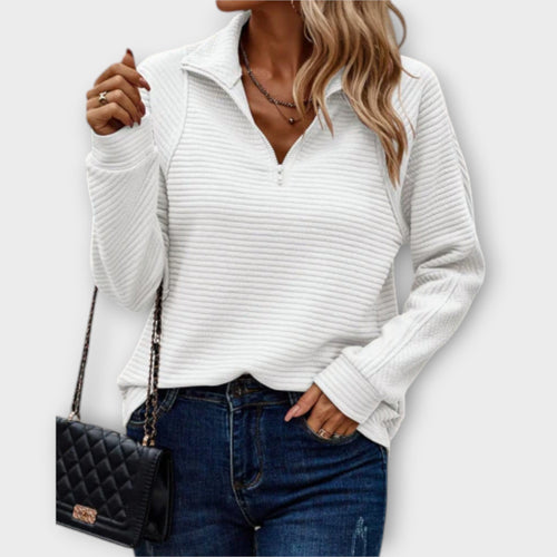 Kacob | Women's Zip V-Neck Knitted Jumper – Smart Casual Ladies Jumper